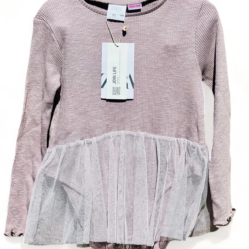 Zara Tulle Ribbed Long Sleeve Bodysuit NWT
